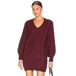 Bardot Bell Knit Dress in Burgundy